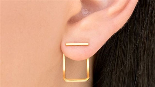 It's time to ditch your tassel earrings and shop for these very chic trends. Geometric, slim-lined designs in gold or silver, are the ones that adhere to the trend the best.
